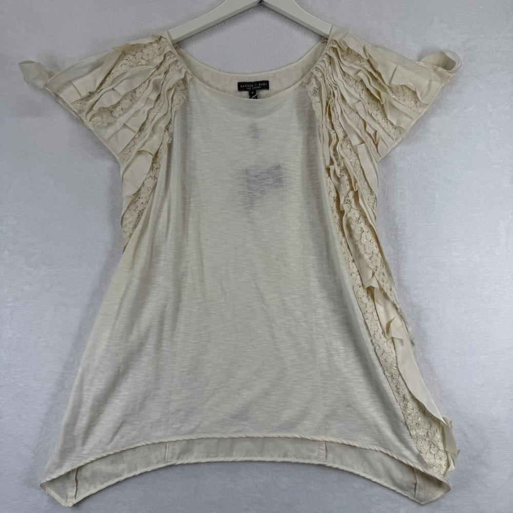 Sachin + Babi for Ankasa Ruffle Lace Silk Trim Cap Sleeve Top Small NWT READ